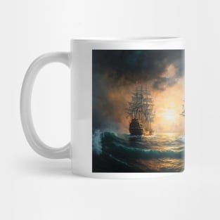 Naval Battle Between Pirate Sailing Ships, Caribbean Seascape #7 Mug